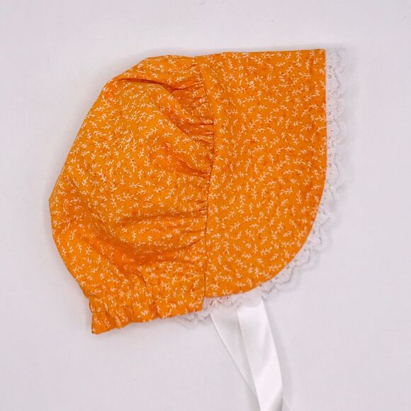 Orange w Lace Pioneer Doll Dress with Bonnet, Handmade Outfit For 18 Inch Dolls - Picture 5 of 6